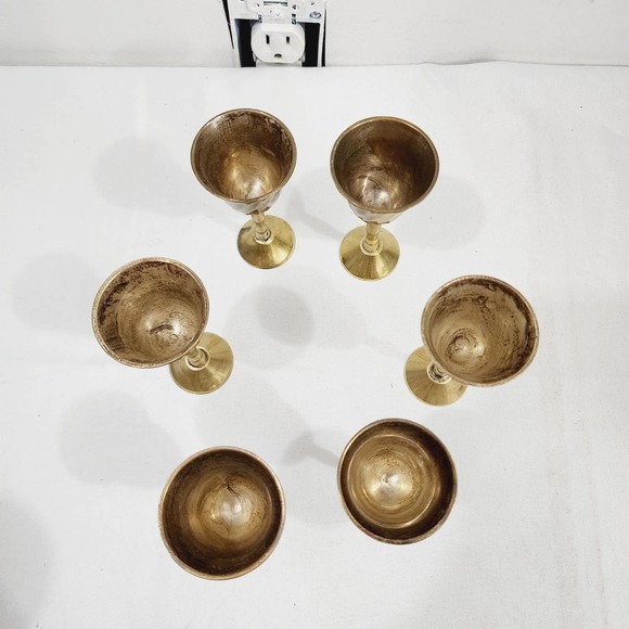 Vintage Mid-Century Modern Brass Standard & Mini Wine Goblets Stem Made in india - Picture 15 of 16